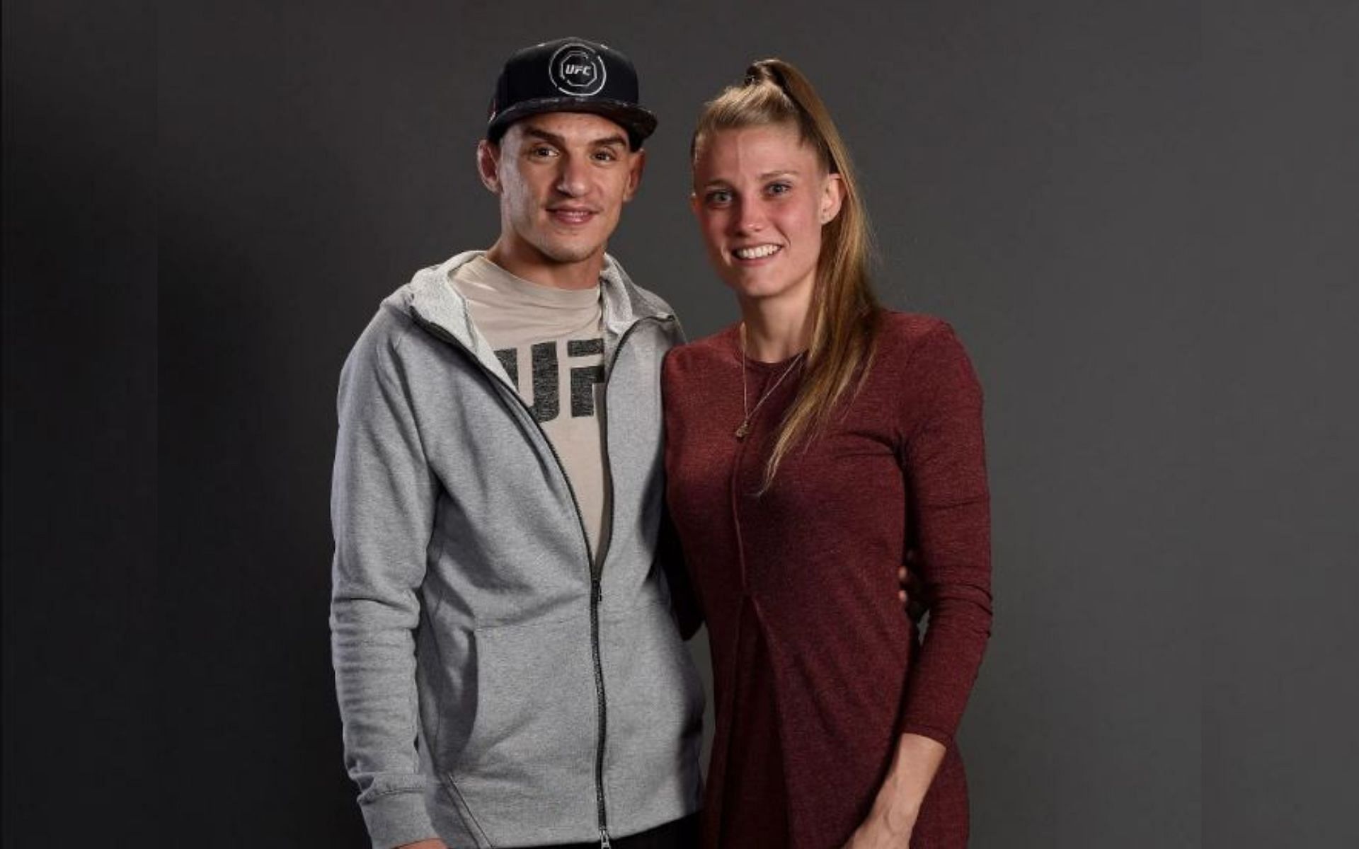 Renato Moicano (left) and his wife Priscila (right) share a hilarious moment on camera. [Image courtesy: Getty Images]