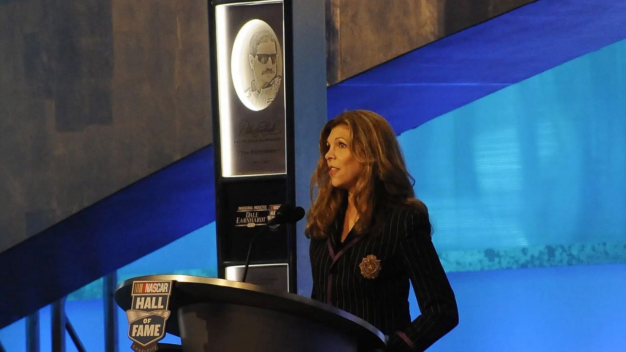 Teresa Earnhardt speaks during the 2010 NASCAR hall of fame inaugural induction ceremony on May 23, 2010. Image: Imagn