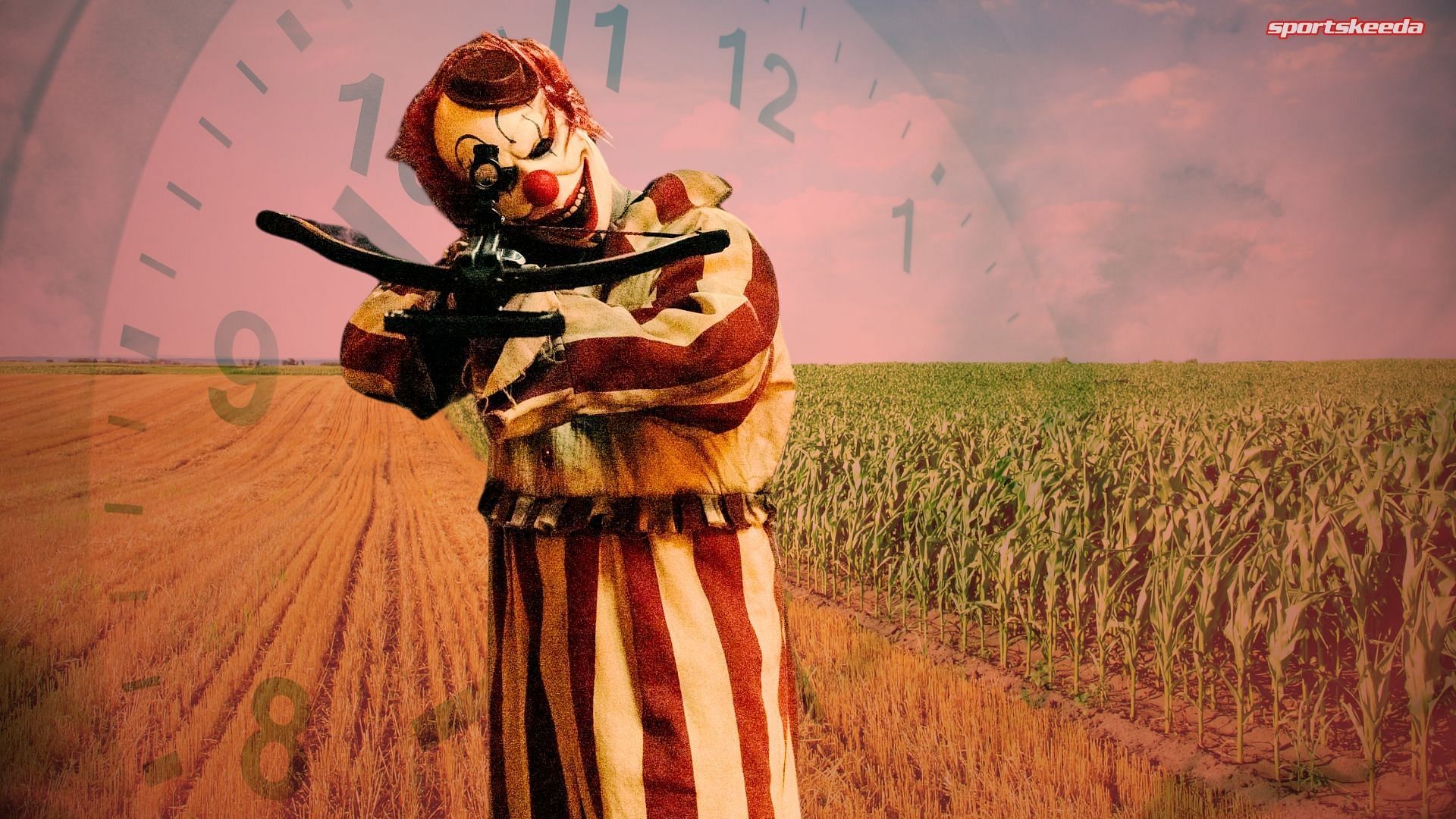 A scene from Clown in a Cornfield (Custom cover edited by Sportskeeda, Original image via YouTube/@Shudder)
