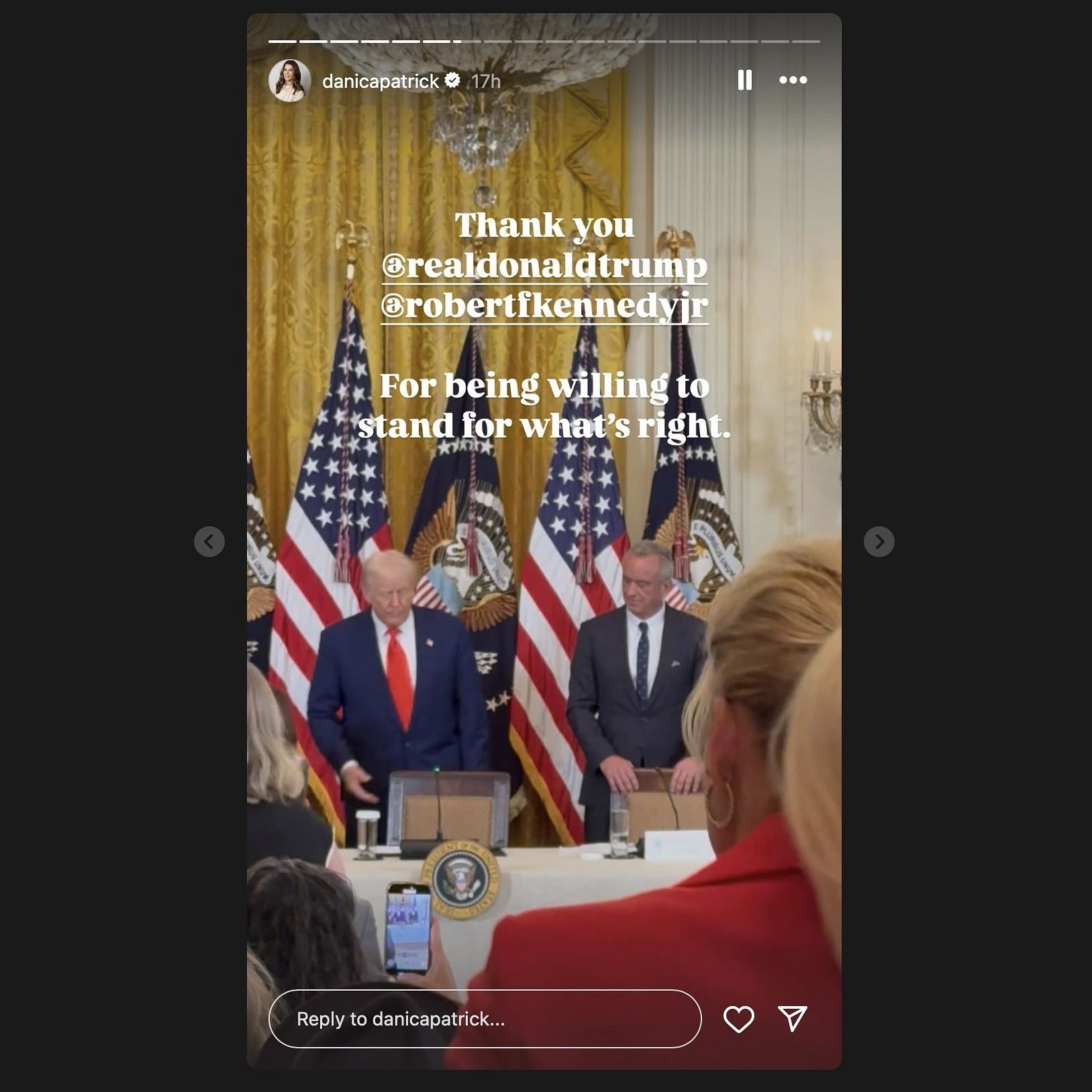Screen grab from Danica Patrick&#039;s instagram story [via instagram/danicapatrick]
