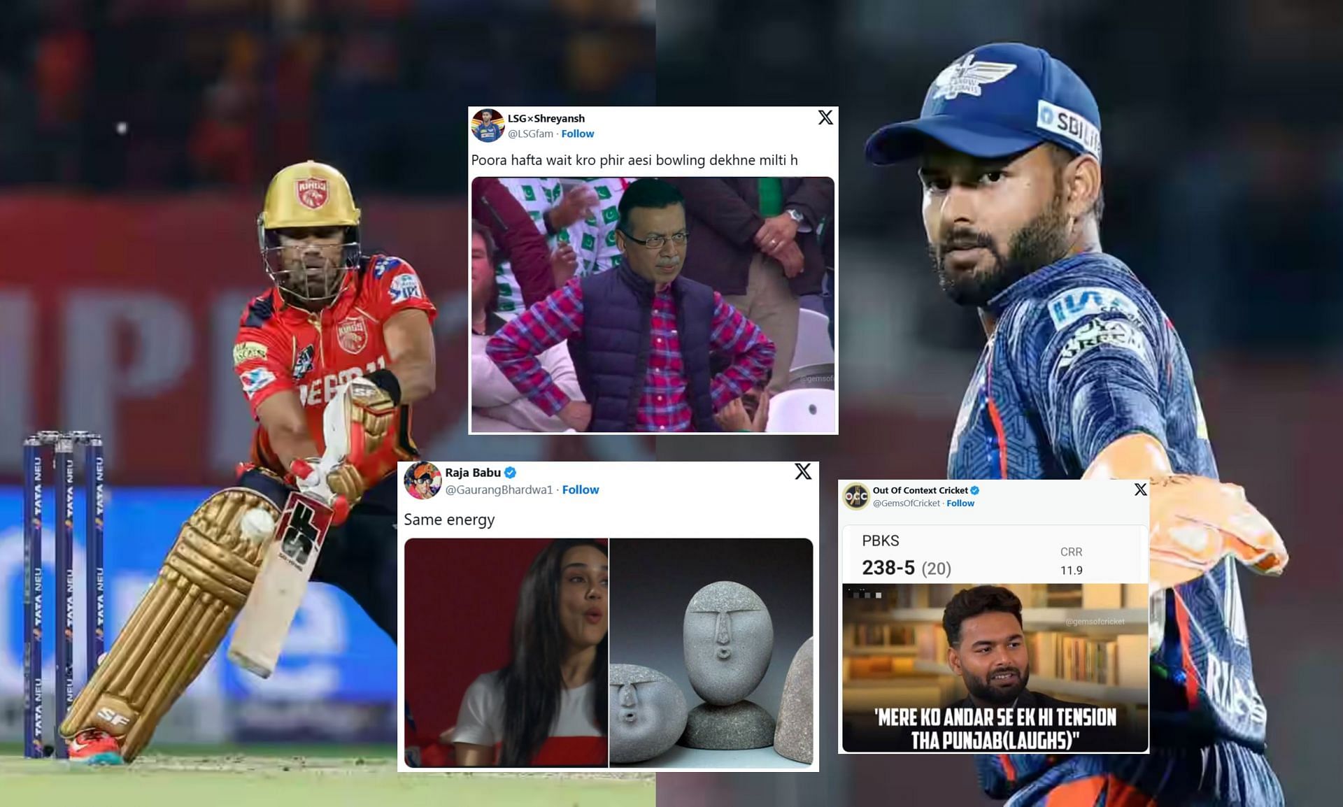 Fans react after 1st innings of PBKS vs LSG match. (Image: X - IPL, @GemsOfCricket, @LSGfam, @GaurangBhardwa1)