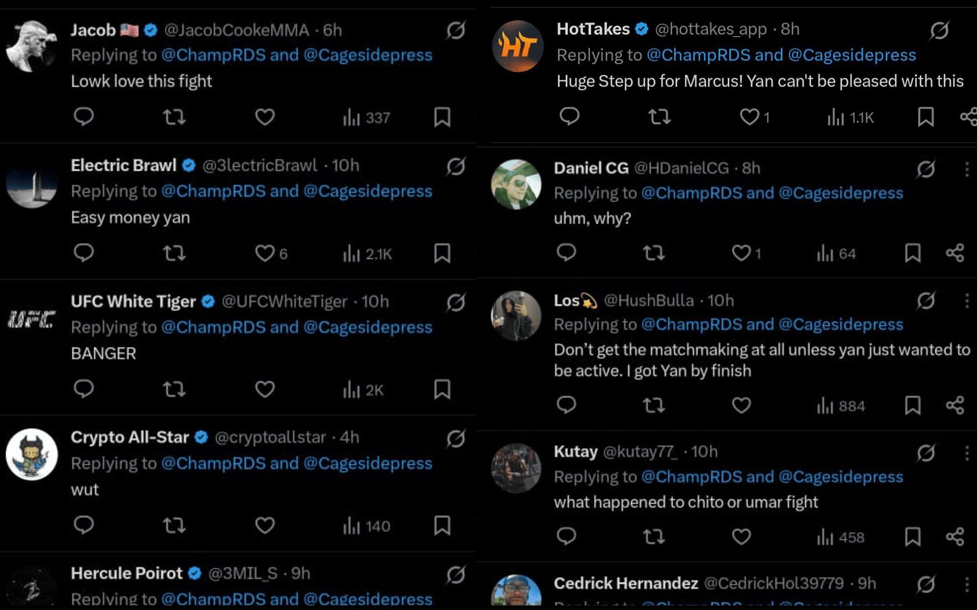 Fans&#039; reaction to Petr Yan reportedly facing Marcus McGhee next. [Screenshots courtesy: @ChampRDS on X]