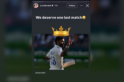 RJ Mahvash’s Instagram story for Virat Kohli (Image via Instagram-@rj.mahvash)