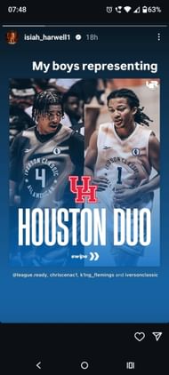 Isiah Harwell shows love for future teammates Chris Cenac Jr. and Kingston Flemings after the Iverson Classic (Source: IG/ isiah_harwell)