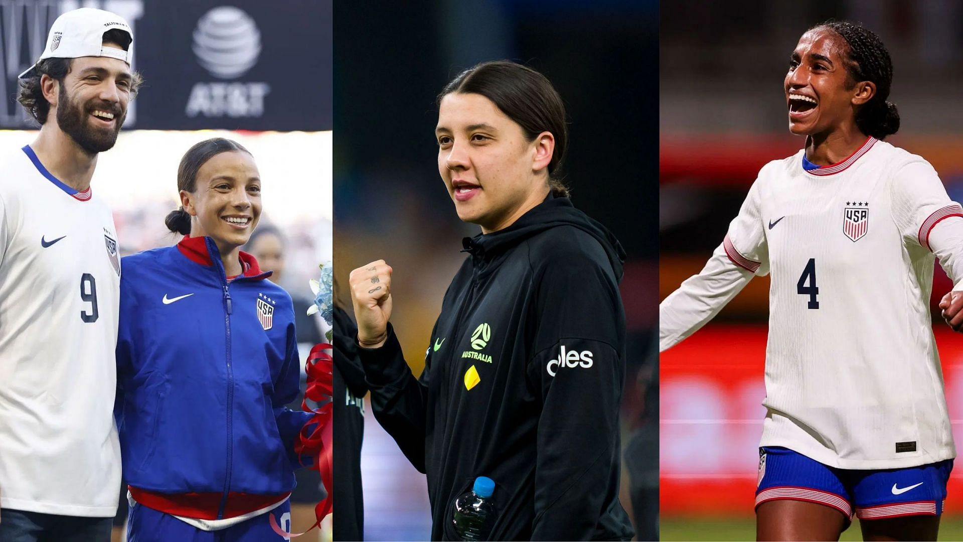 Mallory and Dansby Swanson [L], Sam Kerr [M], and Naomi Girma [R] | Source: Getty Images