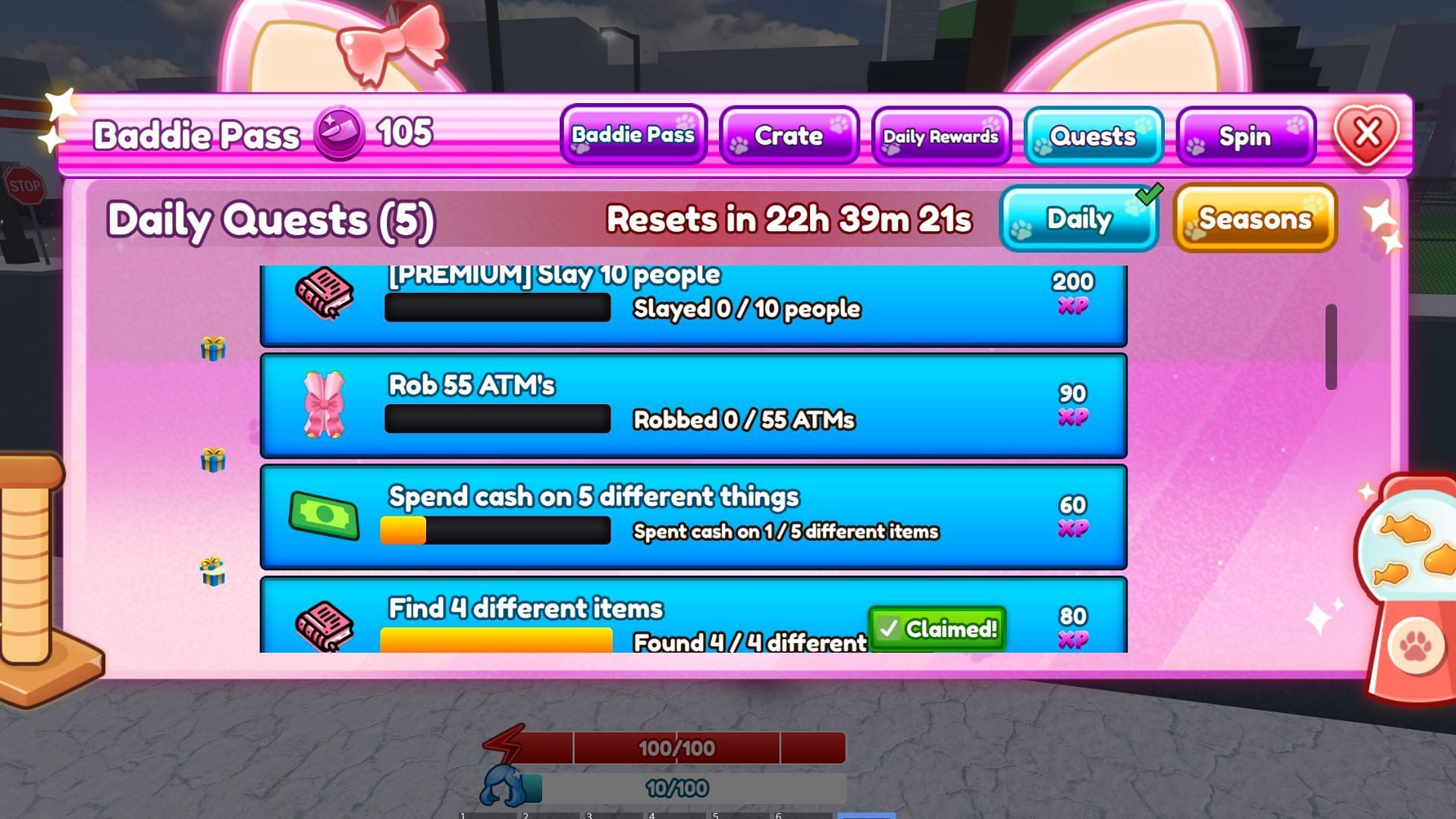 You gain XP by completing quests (Image via Roblox)