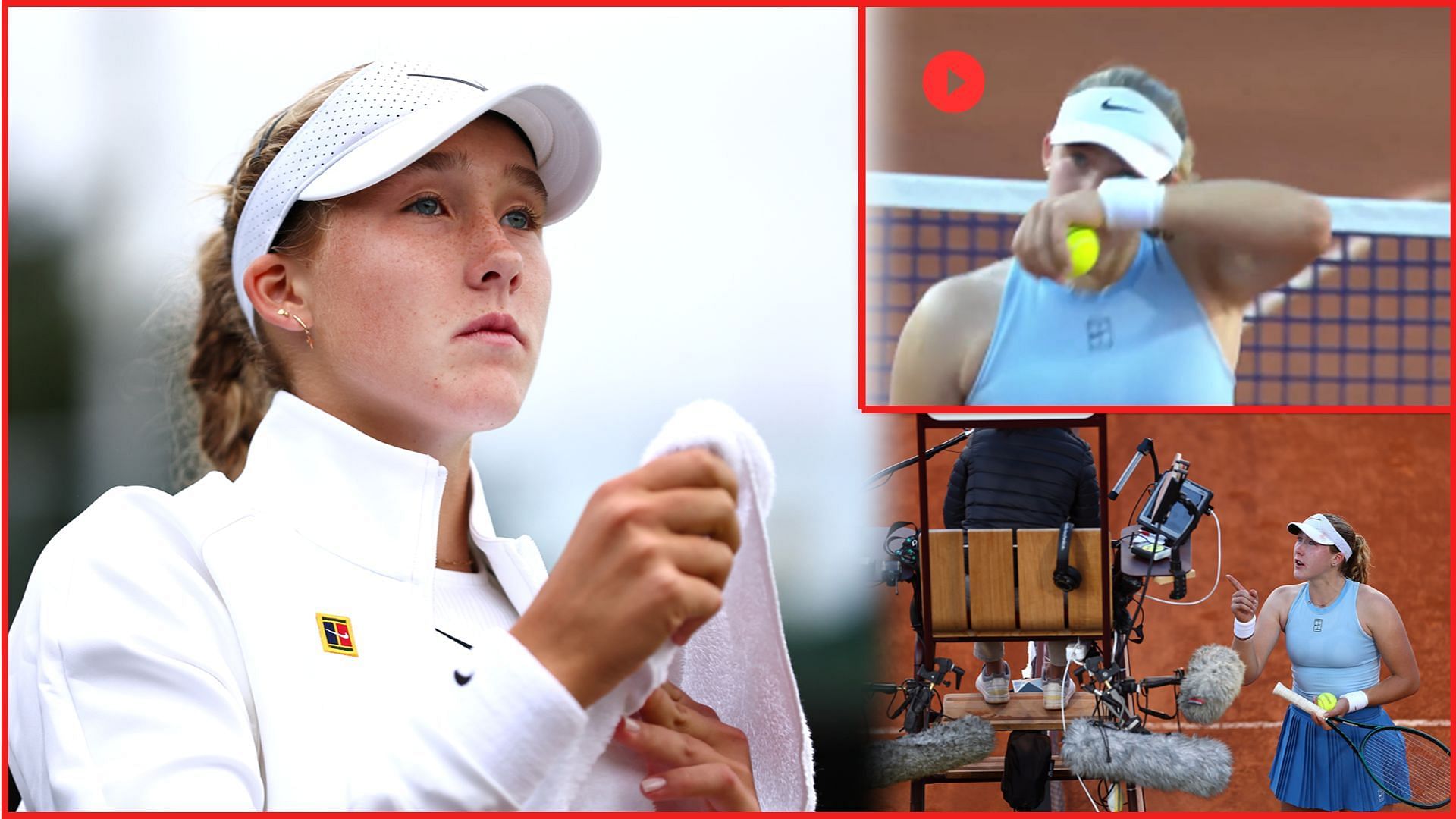 Mirra Andreeva in tears during match - Source: Getty and X