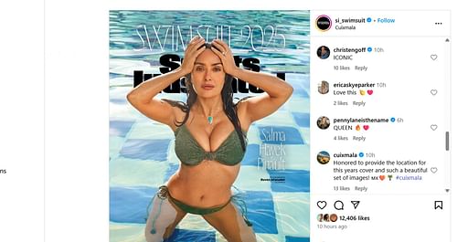 Jared Goff's wife, Christen Harper, sends a 1-word message for Salma Hayek's 2025 SI Swimsuit cover/@si_swimsuit