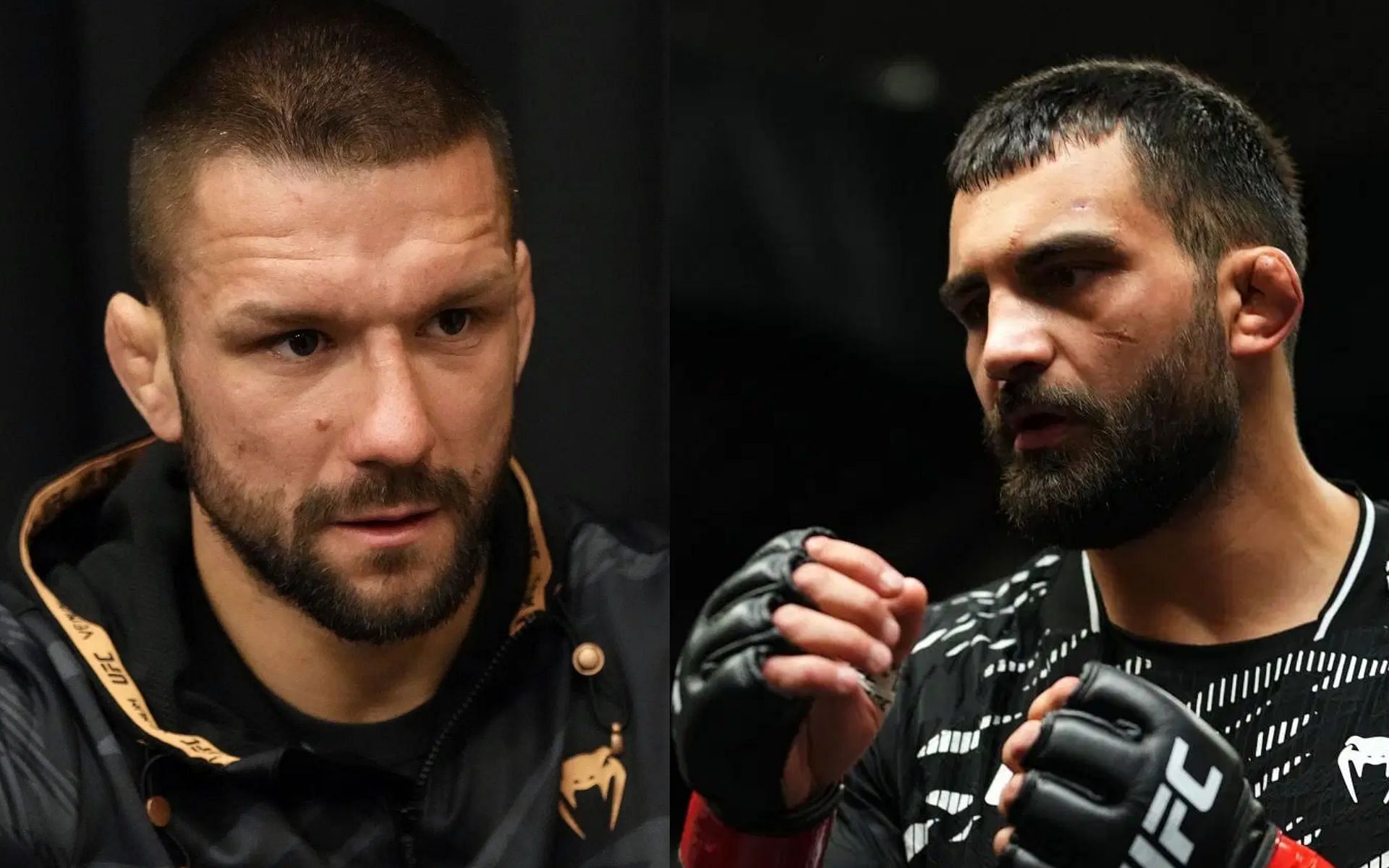 Mateusz Gamrot (left) responds to Benoit Saint Denis (right) in their heated back-and-forth. [Images courtesy: Getty Images]
