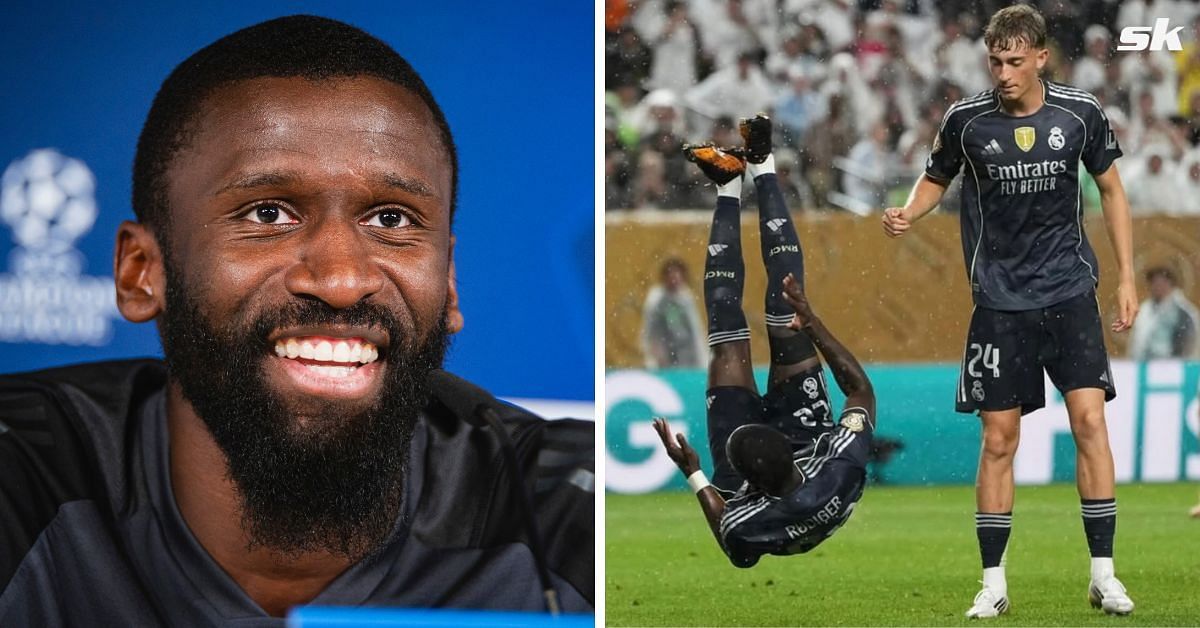 Antonio Rudiger sends hilarious 4-word message to Dean Huijsen after funny image of Real Madrid defenders in win over Salzburg go viral