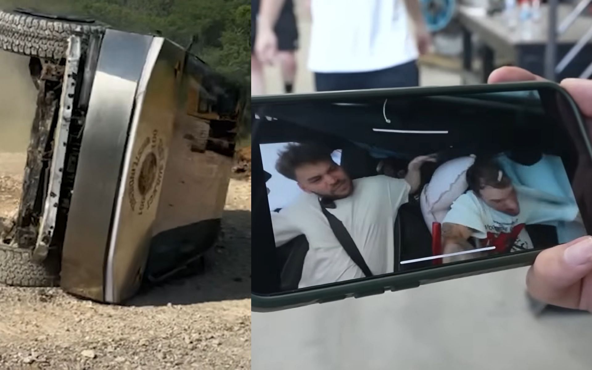 Adin Ross and WhistlinDiesel crash live on stream after Tesla CyberTruck flips over big boulder