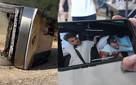 Adin Ross and WhistlinDiesel crash live on stream after Tesla Cybertruck flips over big boulder