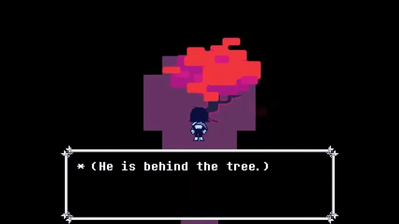 A mysterious red tree hides the first Egg (image via Toby Fox | YouTue@Xirez)