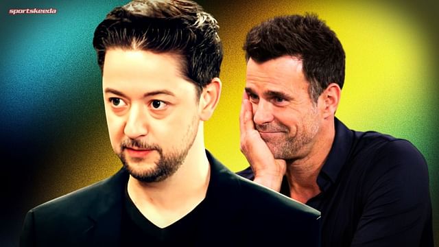 Bradford Anderson, who plays Spinelli, and Cameron Mathison, who plays Drew, on GH (Custom edit by Sportskeeda, Original images via ABC Network)