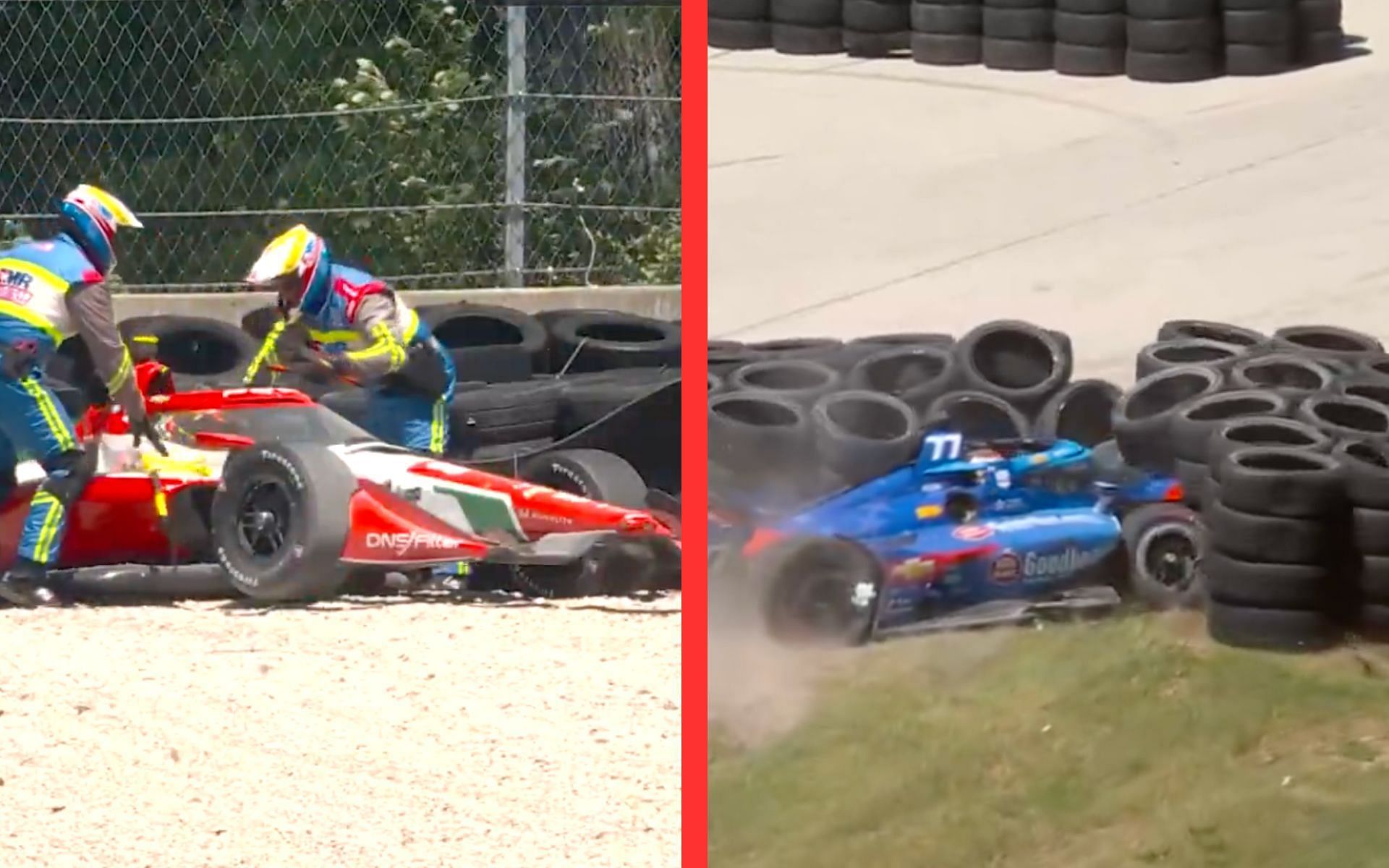 Robert Shwartzman and Sting Ray Robbs big crashes create chaos at IndyCar Road America