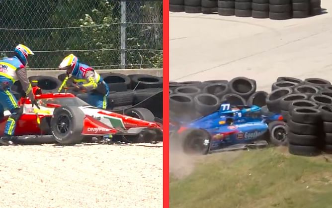 Robert Shwartzman and Sting Ray Robb's big crashes create chaos at IndyCar Road America