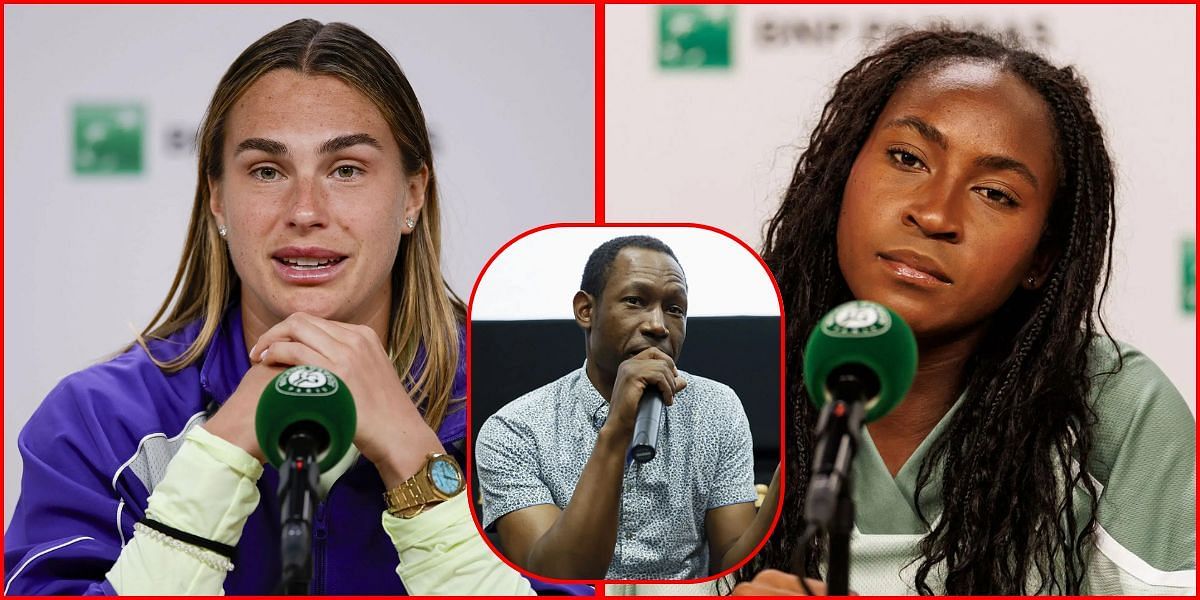 Aryna Sabalenka (L), Clinton Yates (inset), Coco Gauff (R) | Getty