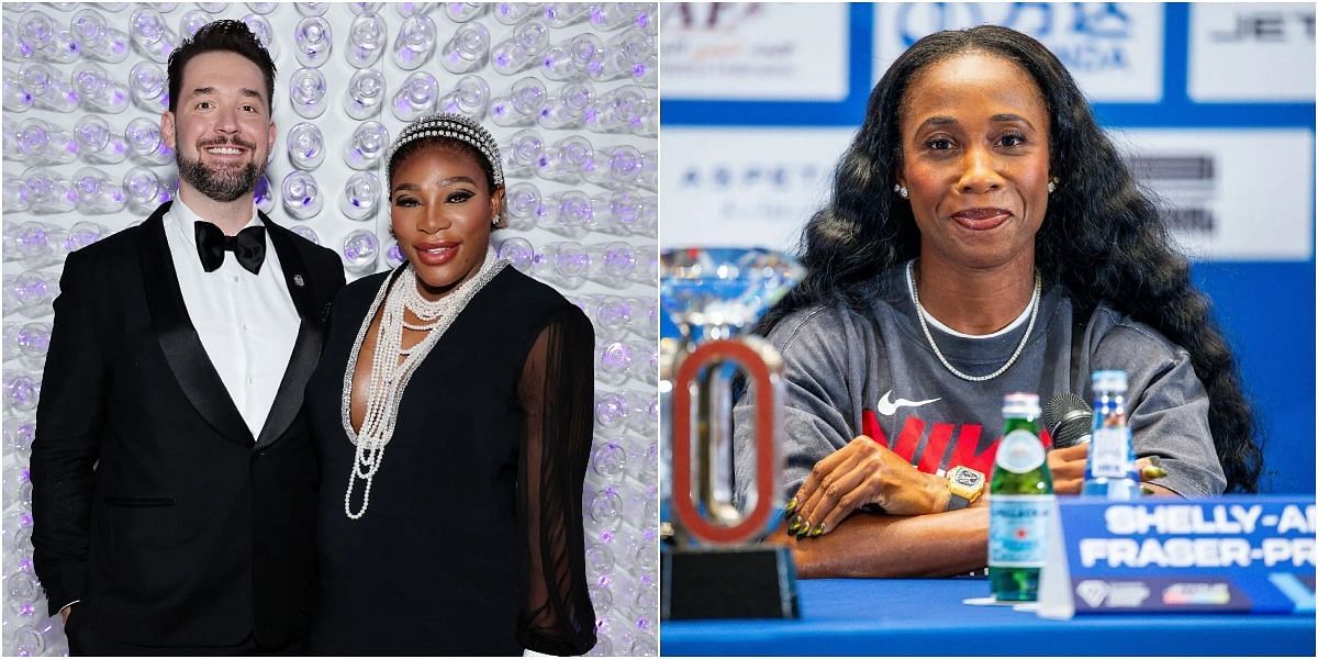 Serena Williams, Alexis Ohanian and Shelly-Ann Fraser-Pryce