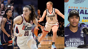 UConn's Sarah Strong, KK Arnold, Morgan Cheli and others react as teammate Allie Ziebell shares intense training snaps