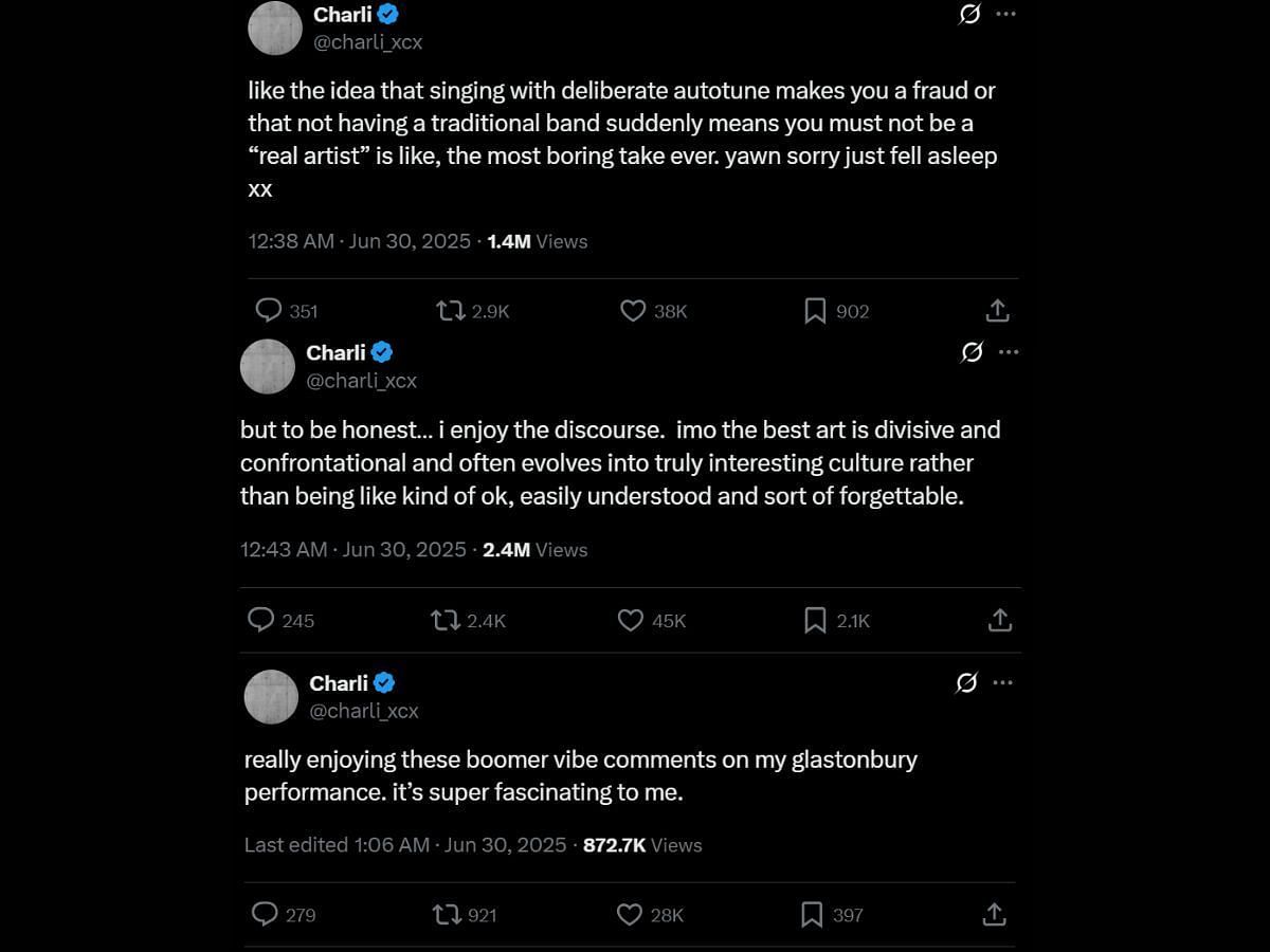 Charli XCX responds to criticism for using autotune in her music. (Image via X/@charli_xcx)