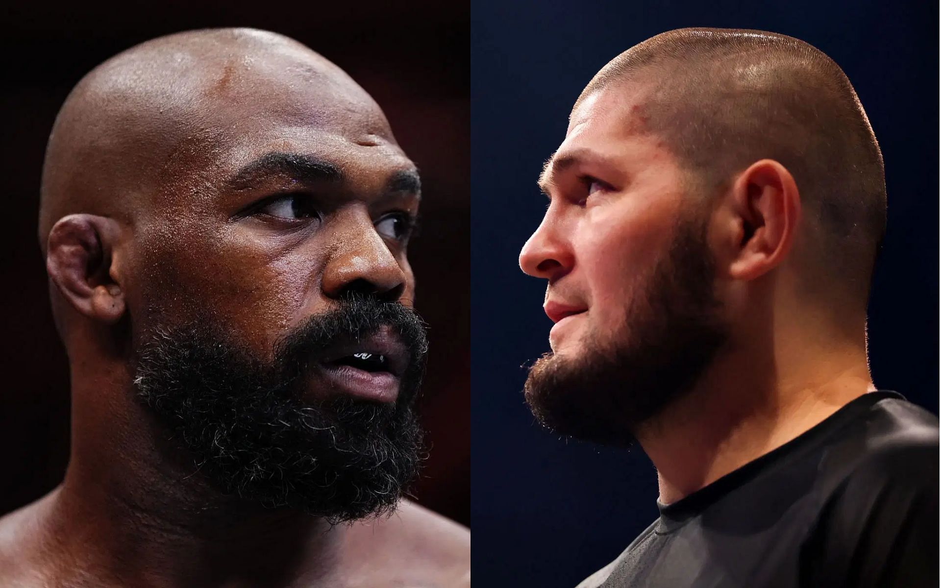 Jon Jones (left) is not the GOAT of MMA for one specific reason, says Khabib Nurmagomedov