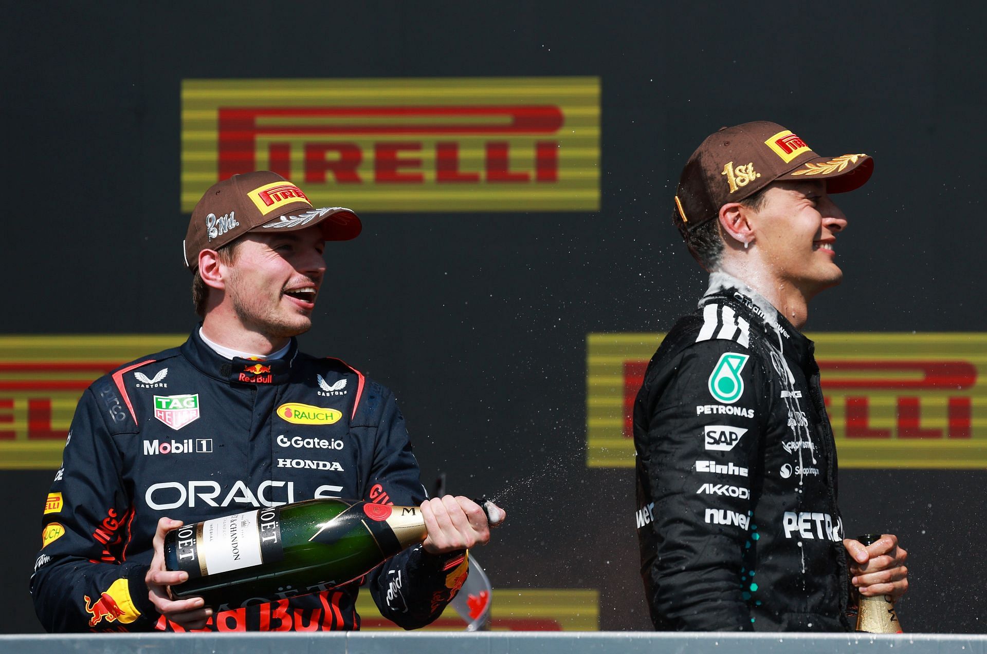 Max Verstappen with George Russell at the F1 Grand Prix of Canada - Source: Getty
