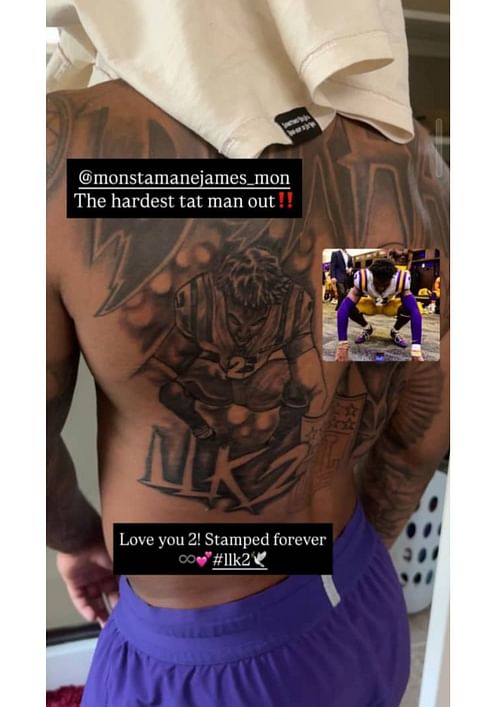 Instagram story showing Caden Durham's tattoo honoring Kyren Lacy (via @thecadendurham/IG)