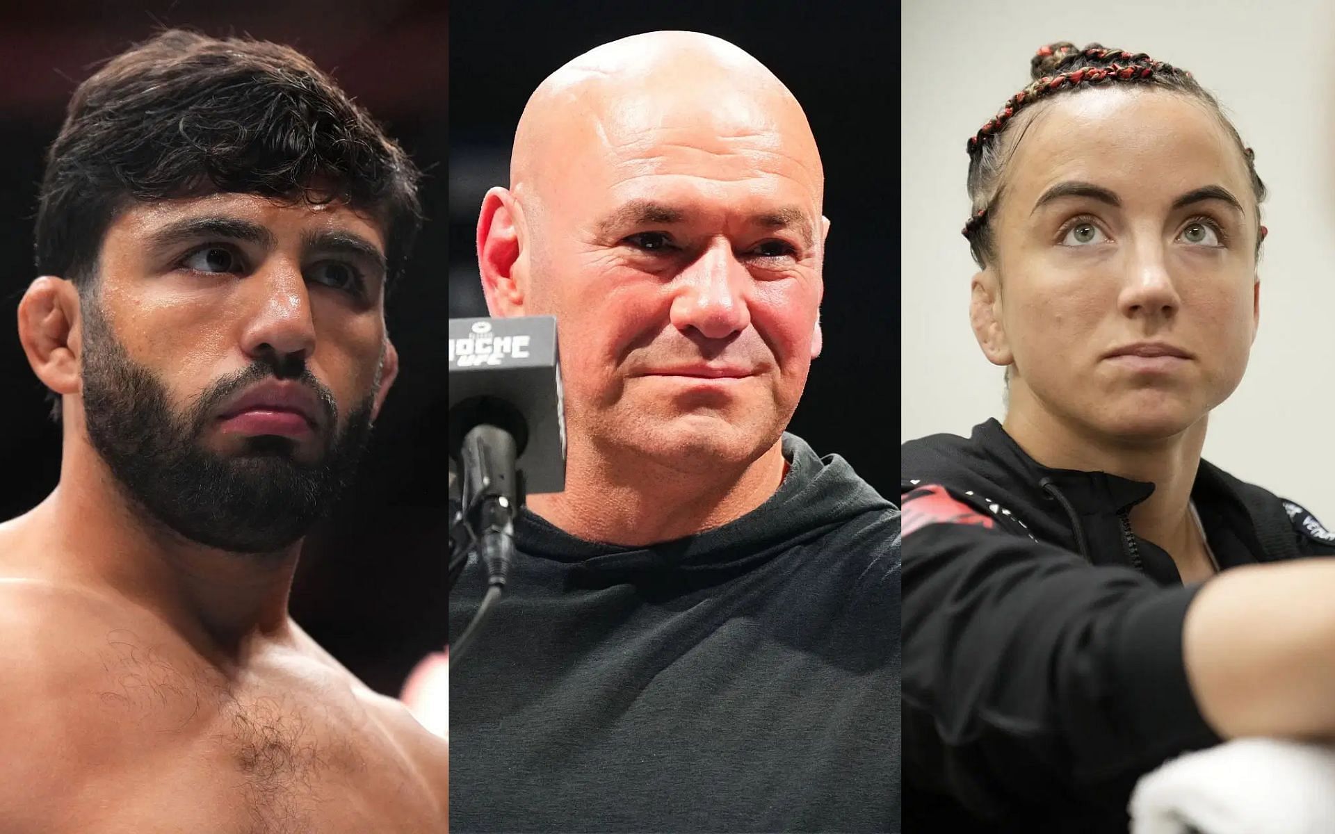 MMA pundit wonders if Maycee Barber (right) will be blackballed by Dana White (middle) the way Arman Tsarukyan (left0 did after Islam Makhahcev bout [Images courtesy: Getty Images]