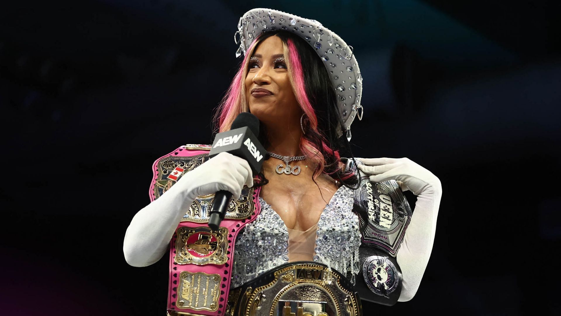Mercedes Mon&eacute; now holds six belts [Photo: AEW Official Website]