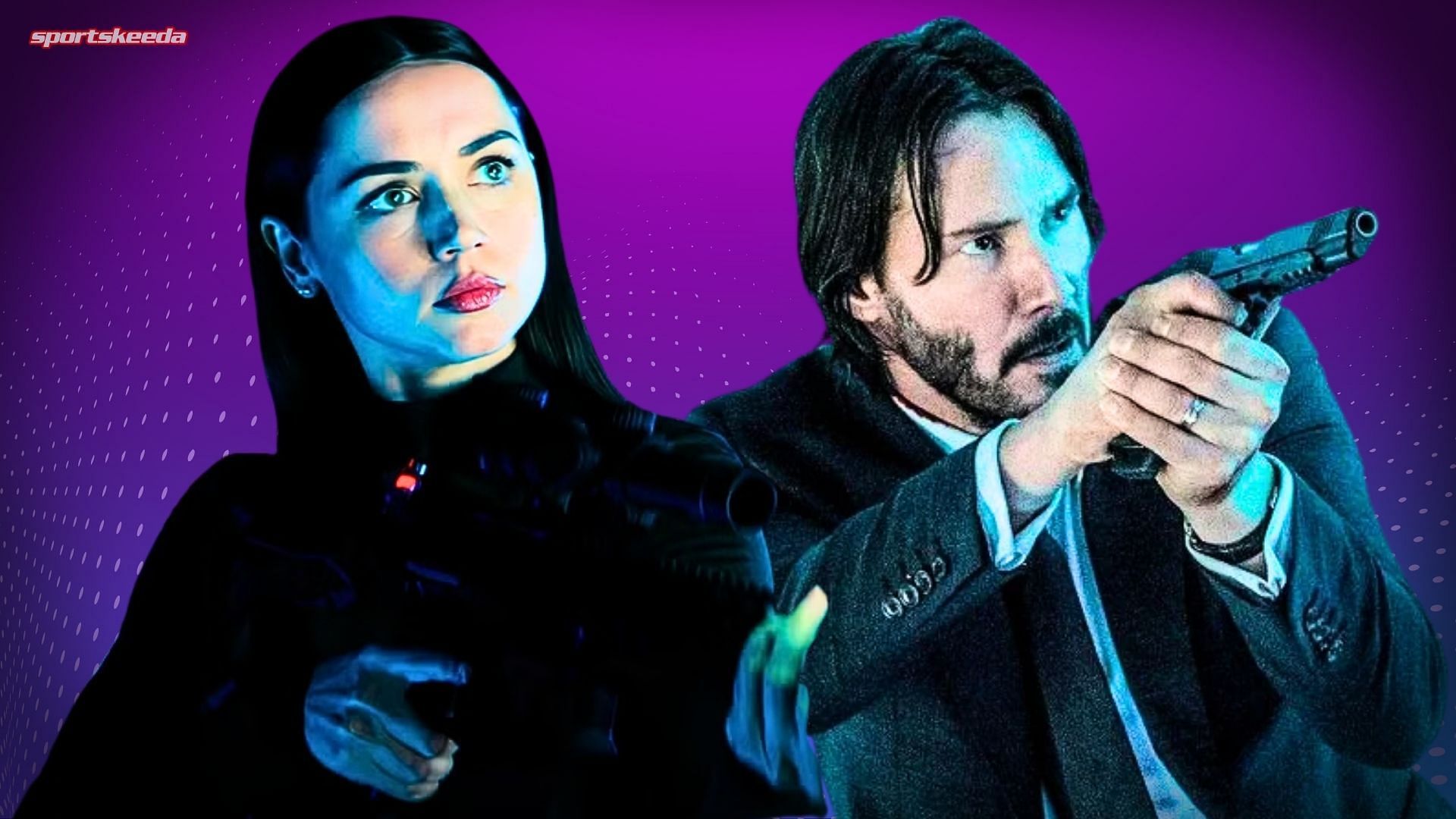 Ballerina stars Ana de Armas and Keanu Reeves (Custom cover edited by Sportskeeda, Original image [Lionsgate])