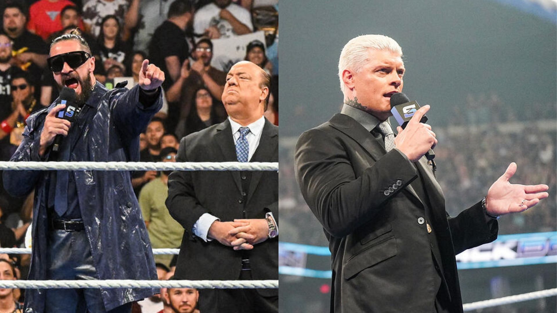 Seth Rollins &amp; Paul Heyman (left), Cody Rhodes (right) (Image Credits: WWE.com)