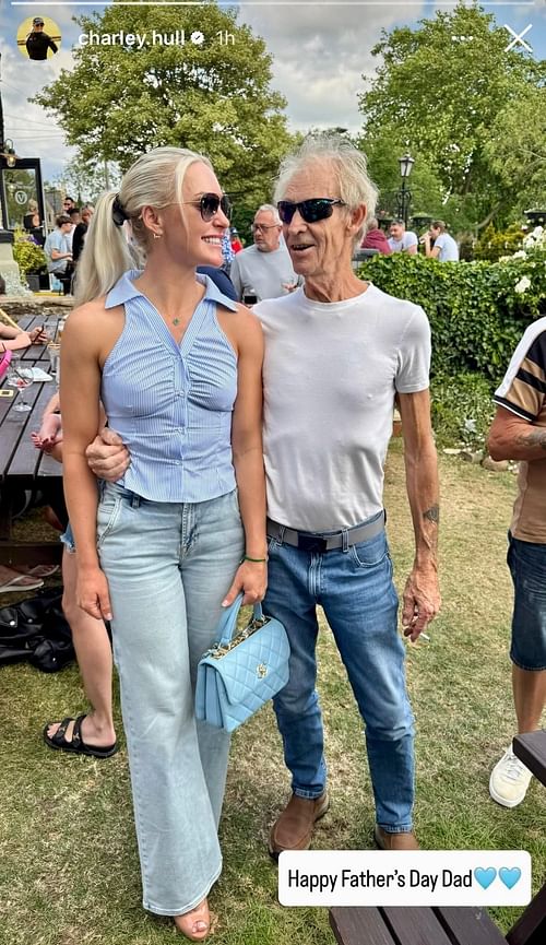 Charley Hull's Instagram story, posing with her dad