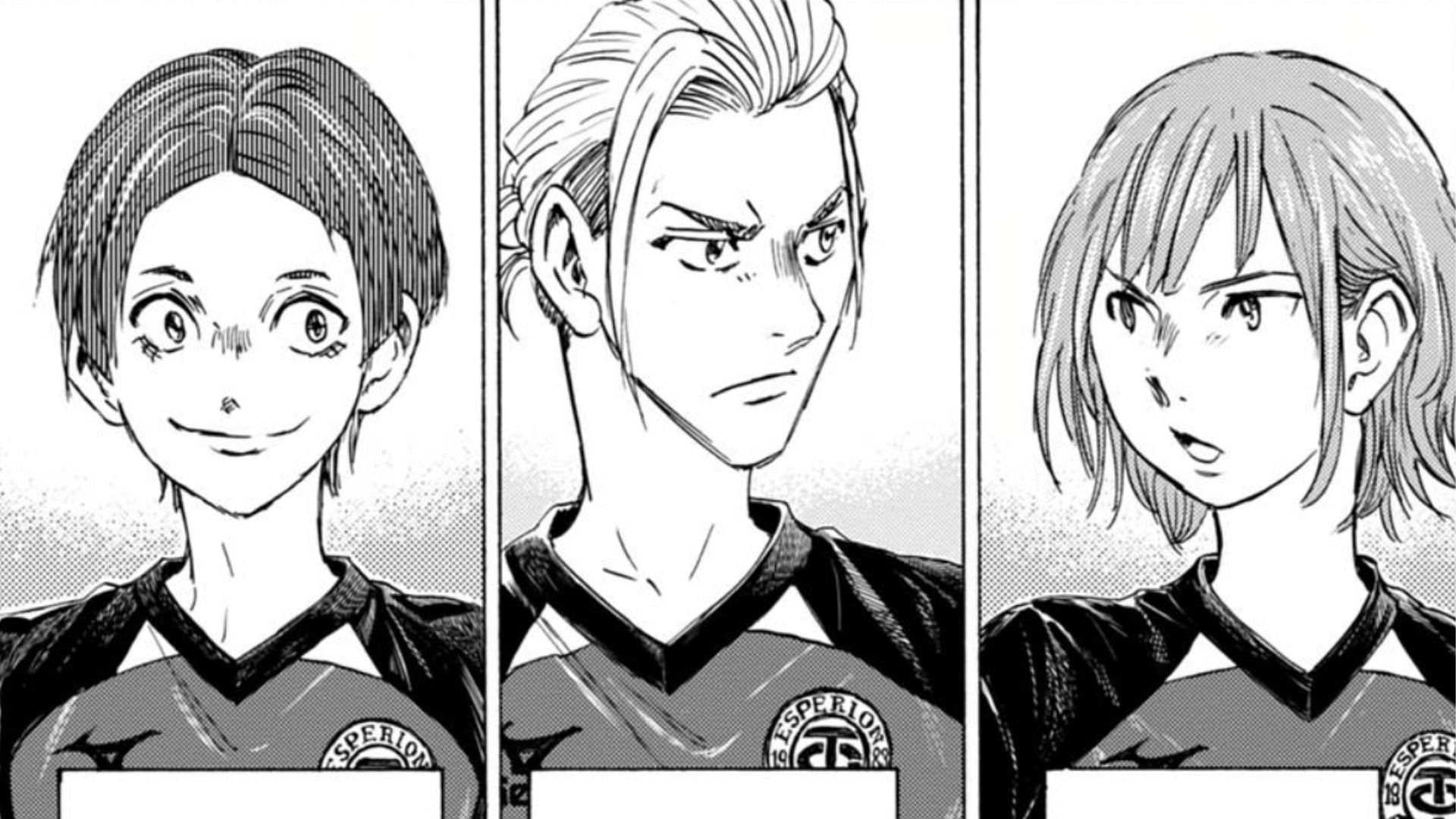 Kenno Kanaya, Inagaki Kuuga a Sakaguchi Tsumugi, ako je vidieť v Ao Ashi (obrázok cez Shogakukan)