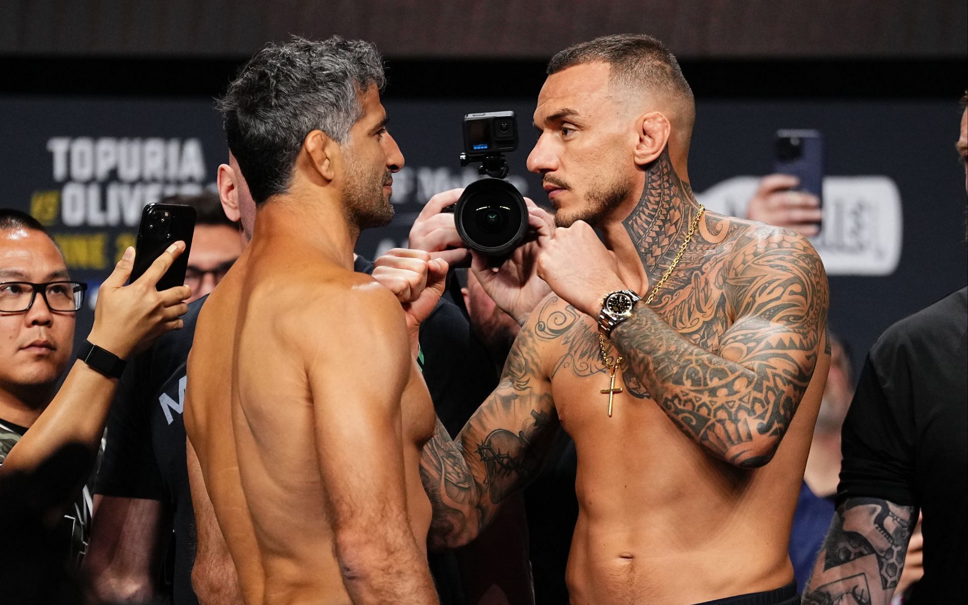 Beneil Dariush (left) and Renato Moicano (right) square off ahead of UFC 317. [Image courtesy: Getty]