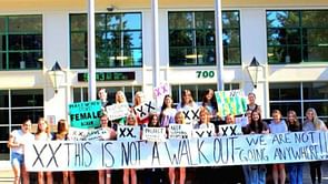 "We aren't going anywhere" - Riley Gaines reacts as girls protest against trans athlete's victory in Tumwater High School