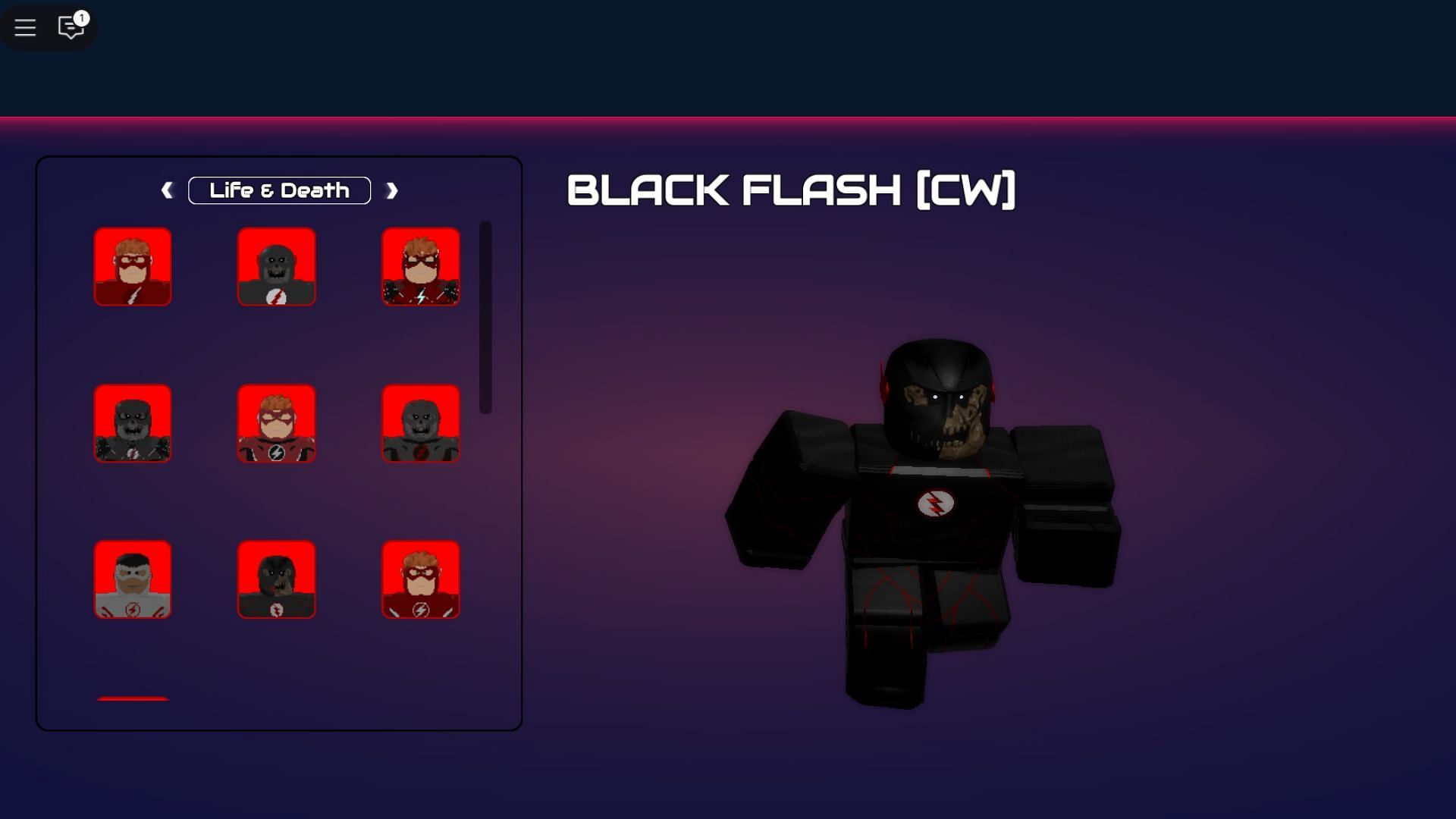 The Black Flash [CW] outfit in Flashpoint: World&#039;s Collide (Image via Roblox)