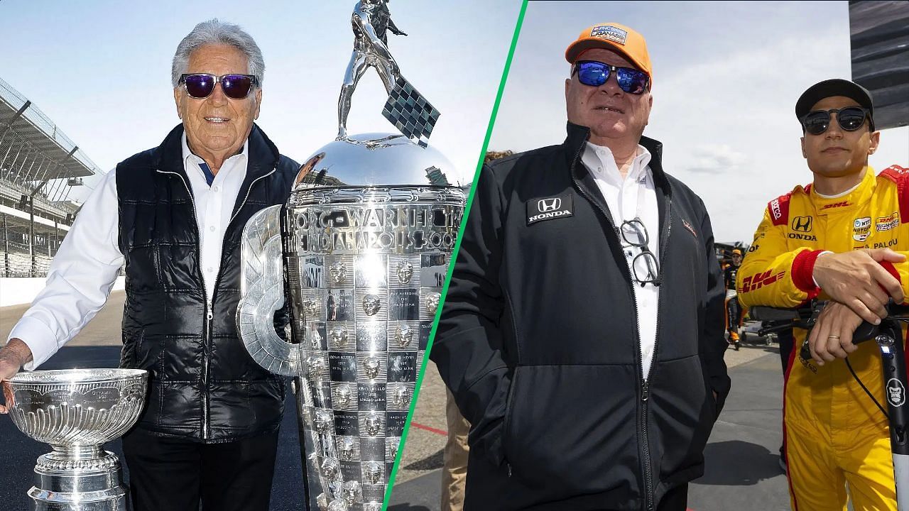 Mario Andretti and Chip Ganassi with Alex Palou | Image via Getty