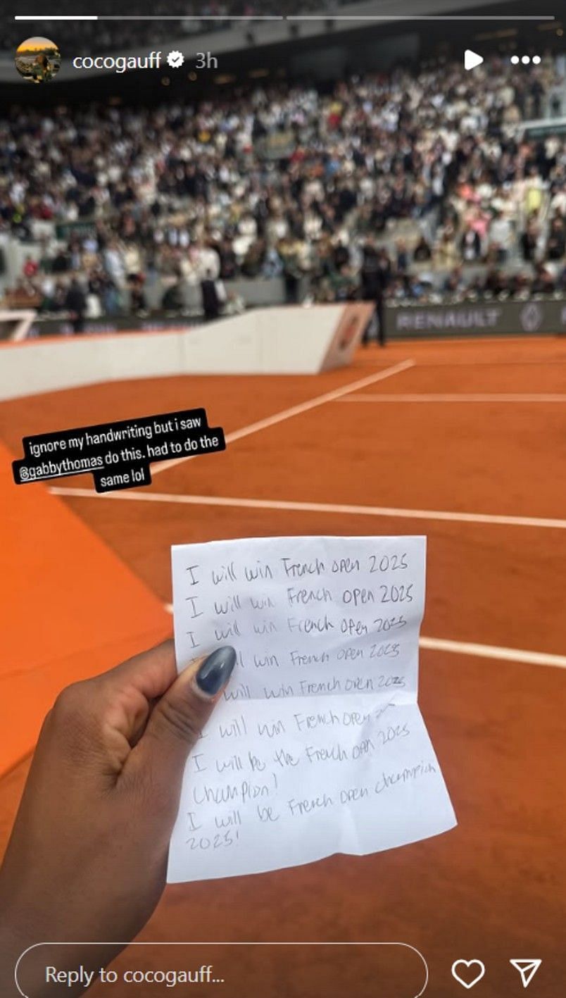 Screenshot of Coco Gauff&#039;s Instagram story (@cocogauff/ig)