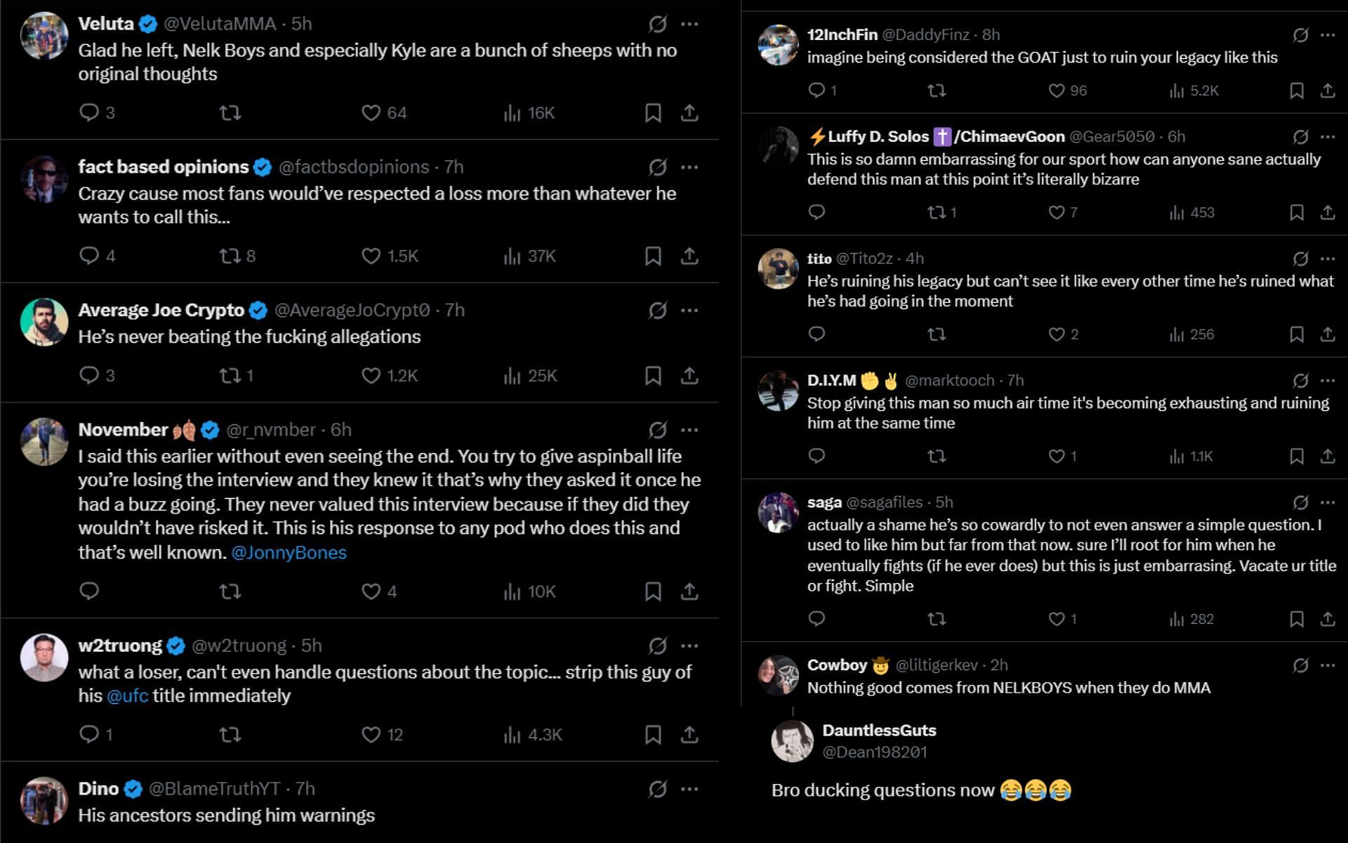 Fans react to Jon Jones walking out of the FULL SEND podcast. [Screenshots courtesy: @HappyPunch on X]