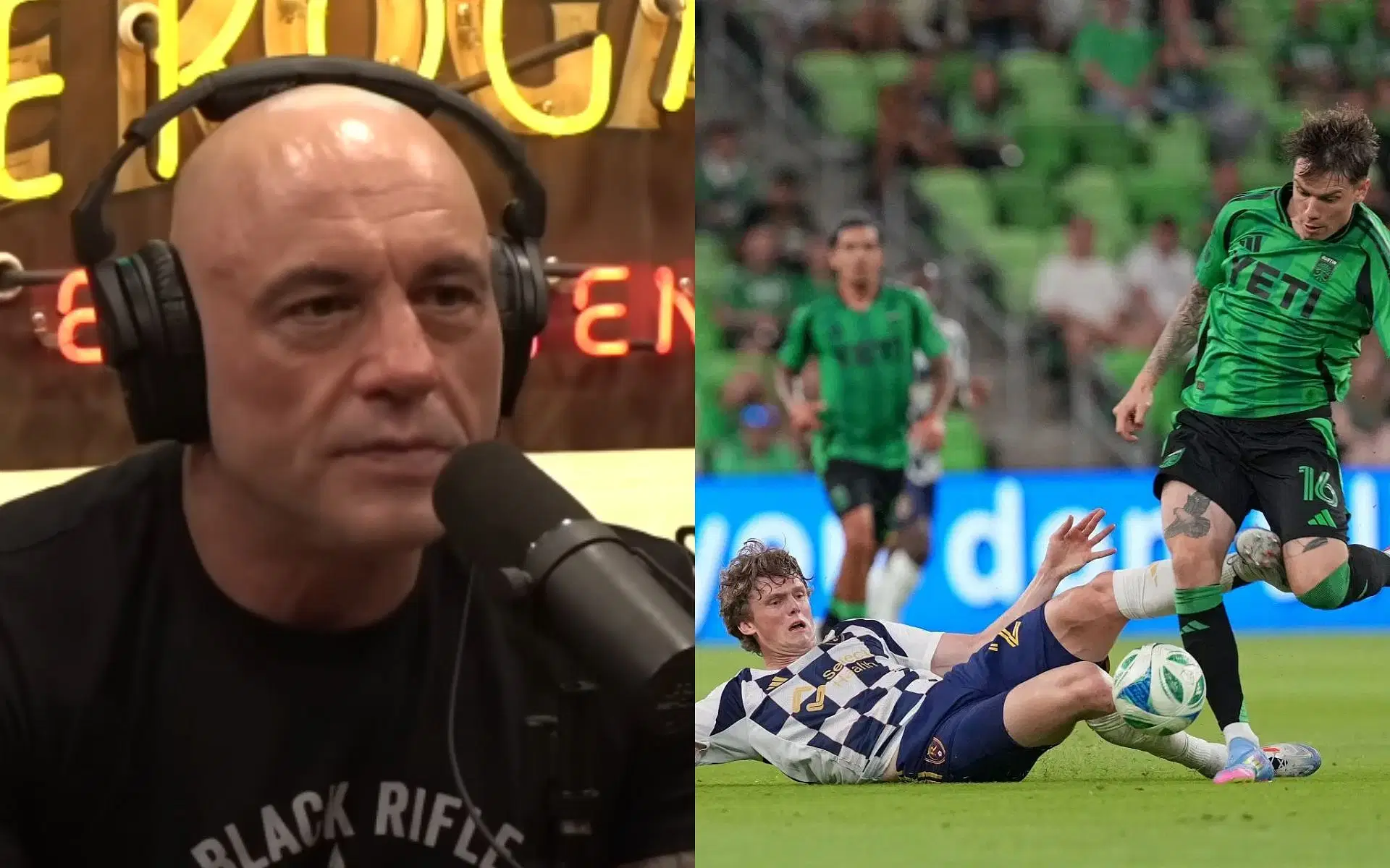 Joe Rogan [Left] opens up about becoming a soccer fan [Right] [Image courtesy: PowerfulJRE on YouTube, and Getty Images]