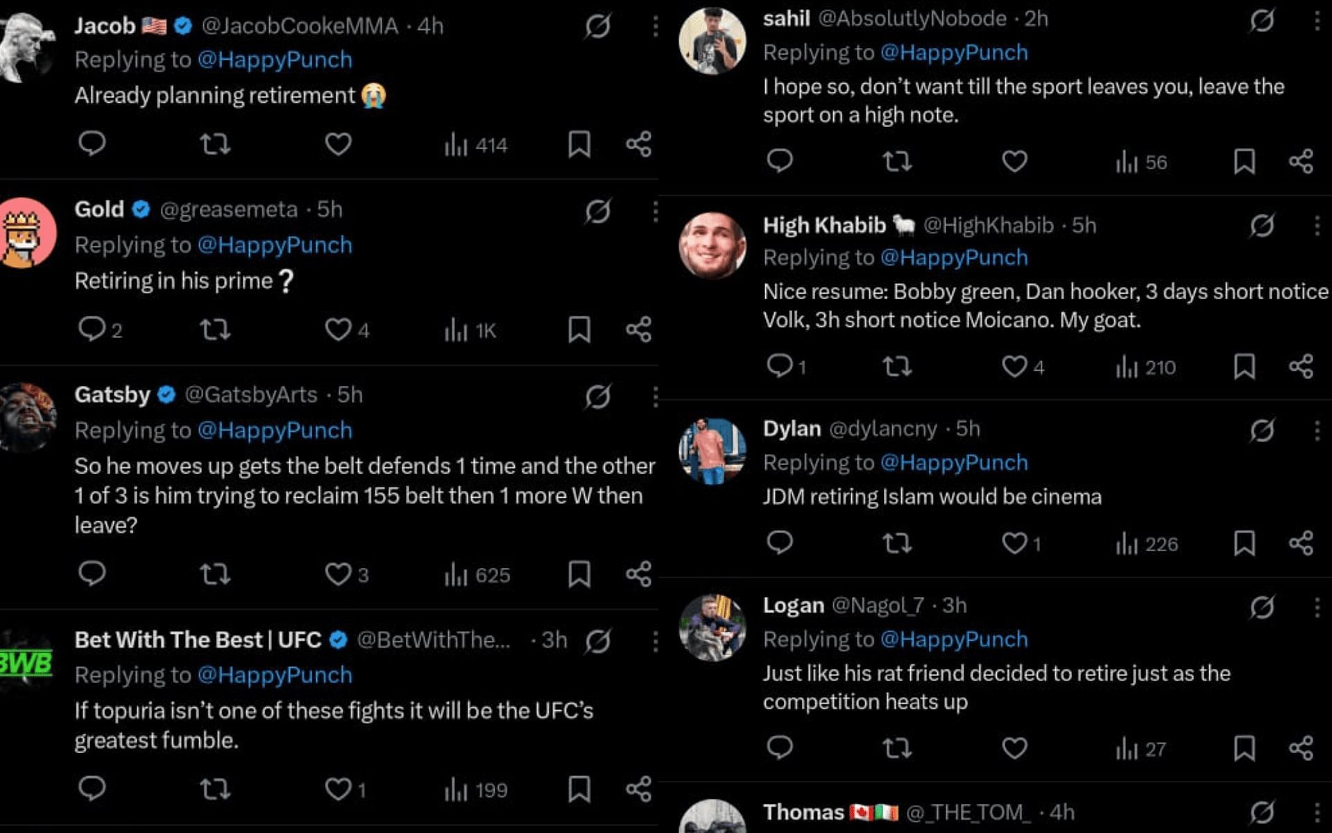 Fan reactions to Javier Mendez&#039;s recent comments on Islam Makhachev&#039;s retirement [Screenshots courtesy: @HappyPunch on X]