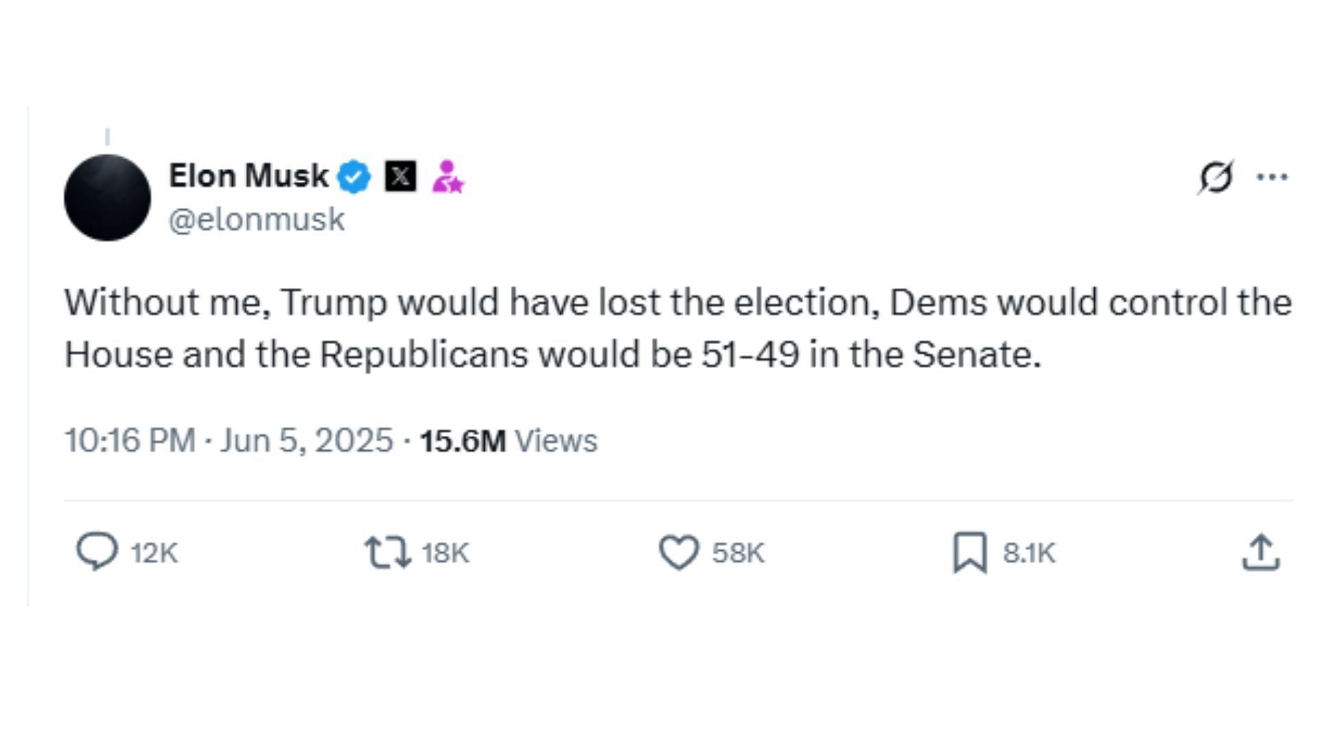 Elon Musk Tweet: Image via X/@elonmusk
