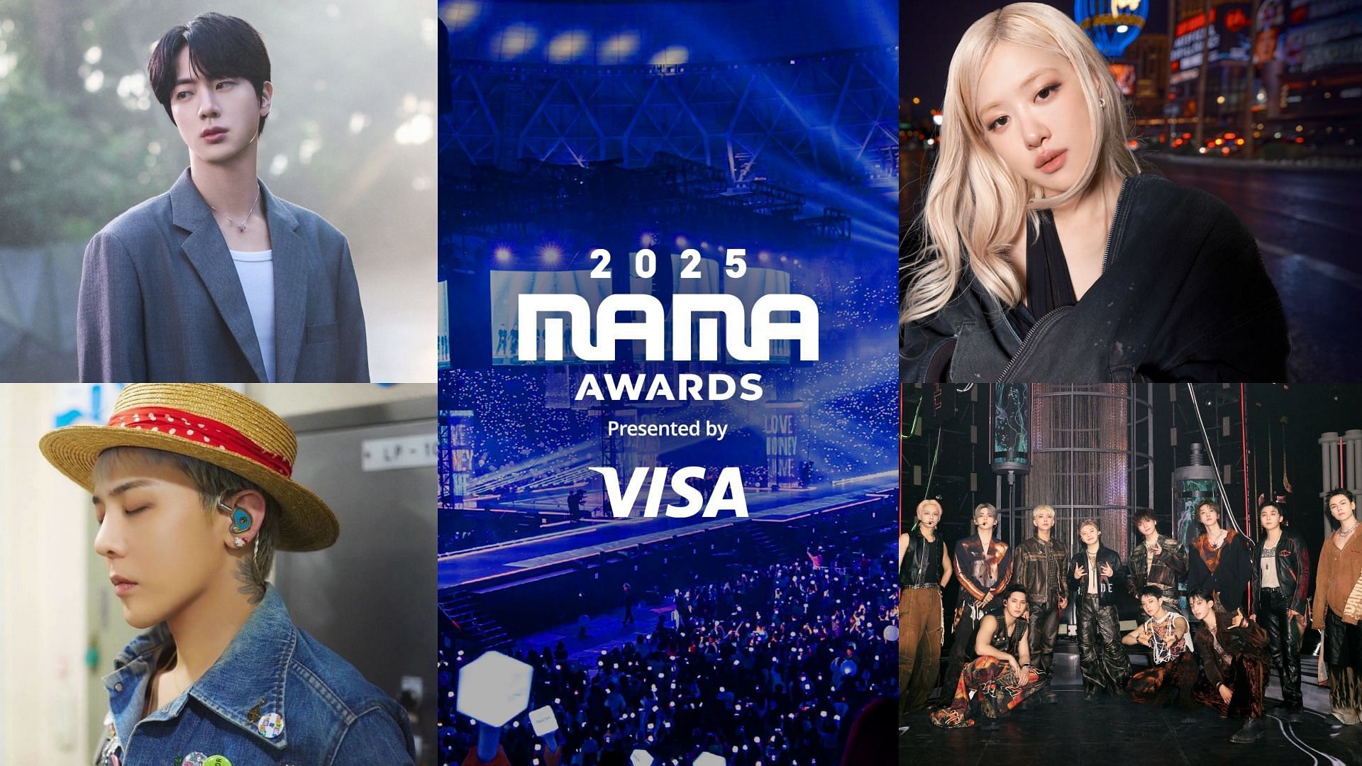 BLACKPINK&rsquo;s Ros&eacute;, BTS&rsquo; Jin, SEVENTEEN, G-DRAGON predicted to win MAMA Award this year Image via X/@MnetMAMA, @pledis_17, @THEBLACKLABEL, @bts_bighit, Instagram/@xxxibgdrgn)
