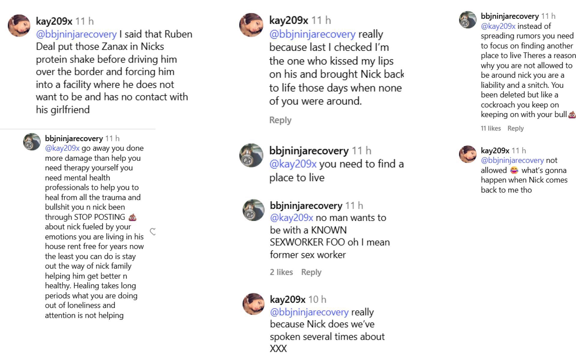 Nick Diaz&#039;s girlfriend and coach get into a heated exchange. [Screenshots courtesy: @bbjninjarecovery on Instagram]