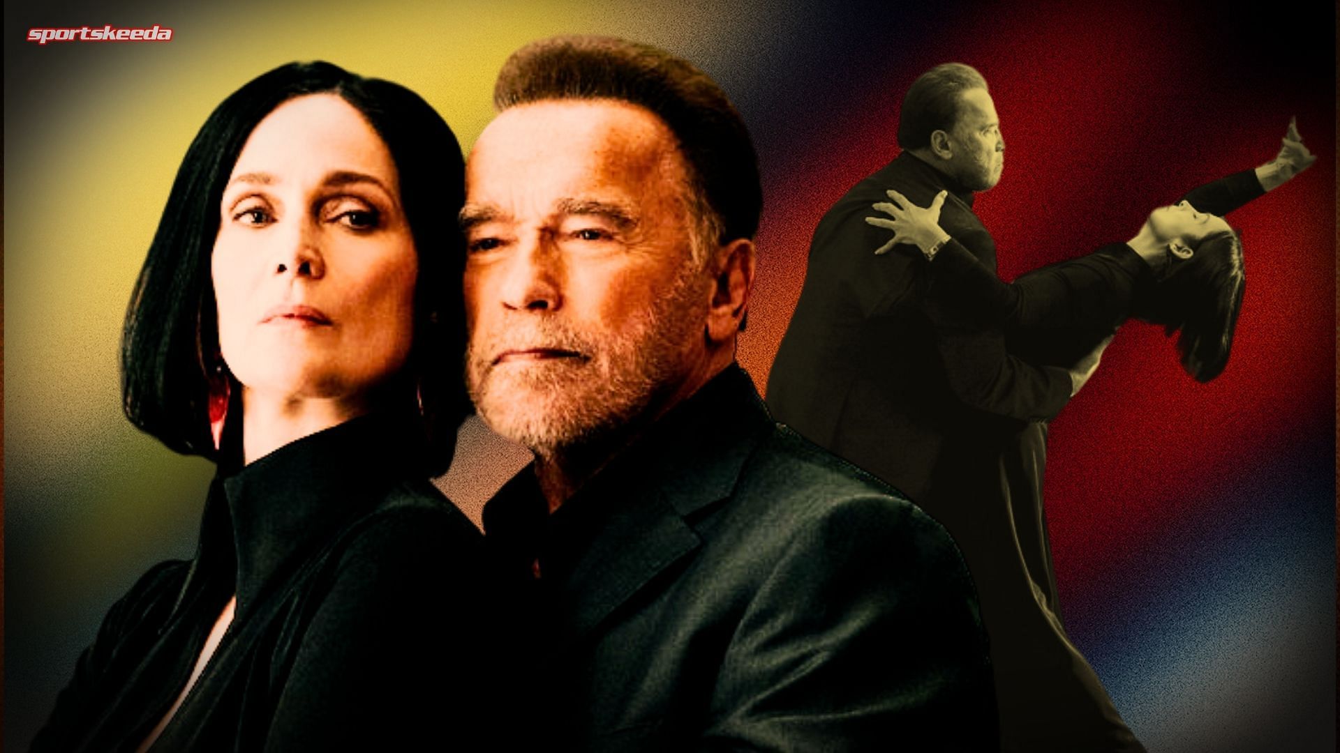 Carrie-Anne Moss and Arnold Schwarzenegger as seen in FUBAR season 2 (Custom cover edited by Sportskeeda, Original Image [Netflix]) 