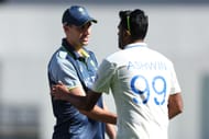 Pat Cummins of Australia shakes hands with Ravichandran Ashwin of India at the end of the match on day four of the First Test match in the series between Australia and India at Perth Stadium on November 25, 2024 in Perth, Australia. (Photo by Paul Kane - CA/Cricket Australia via Getty Images)