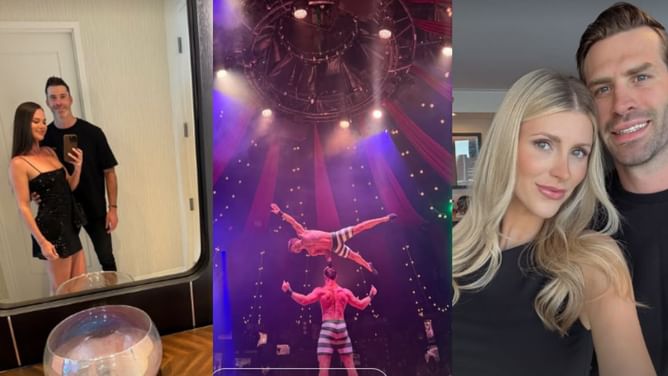 Erik Gudbranson and Boone Jenner link up at adult-themed variety show event in Vegas with their partners