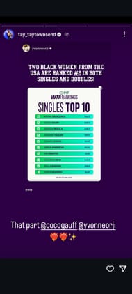 Taylor Townsend's story | Source: via @tay_taytownsend on Instagram