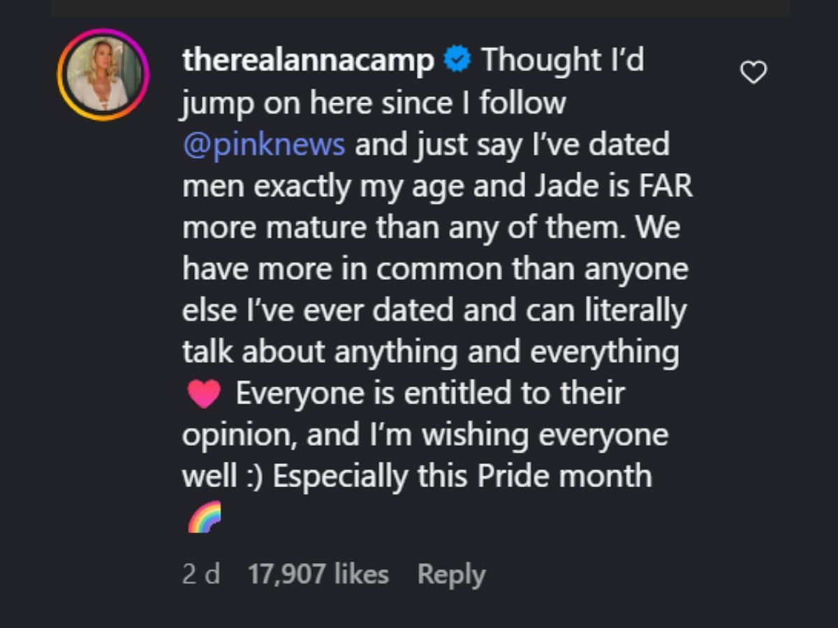Anna Camp responding to criticism over her girlfriend. (Image via Instagram/@pinknews)