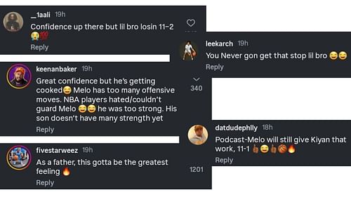 Fans discuss outcome of a 1v1 between Carmelo Anthony and son Kiyan Anthony (image credit: instagram/ballislife)